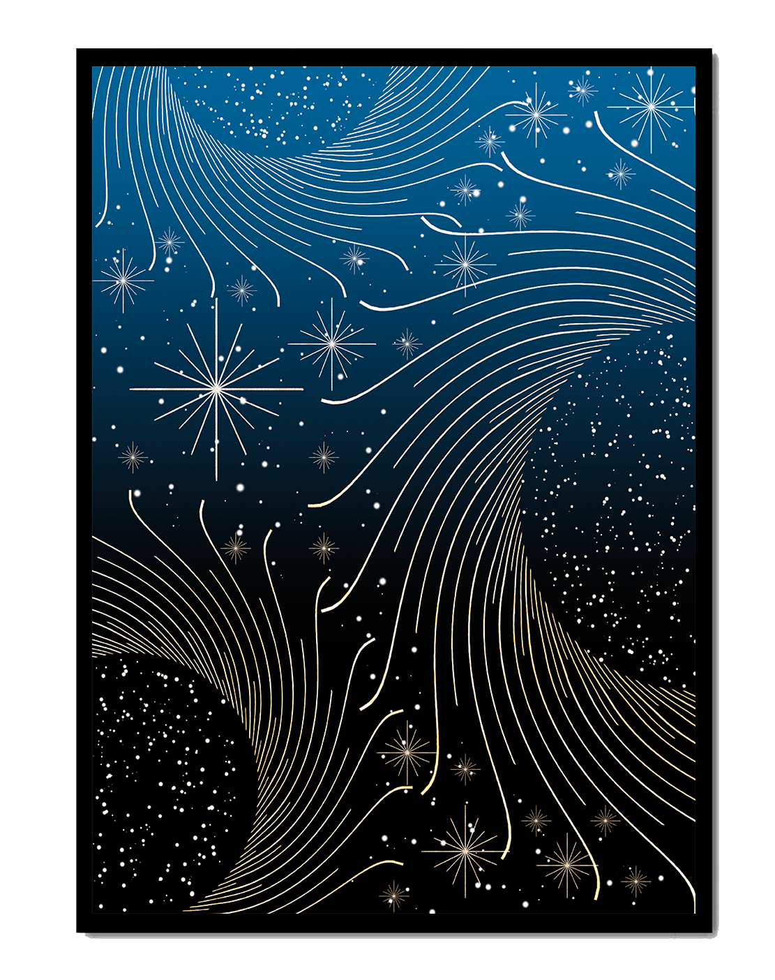 Elegant starry night with golden cosmic swirls