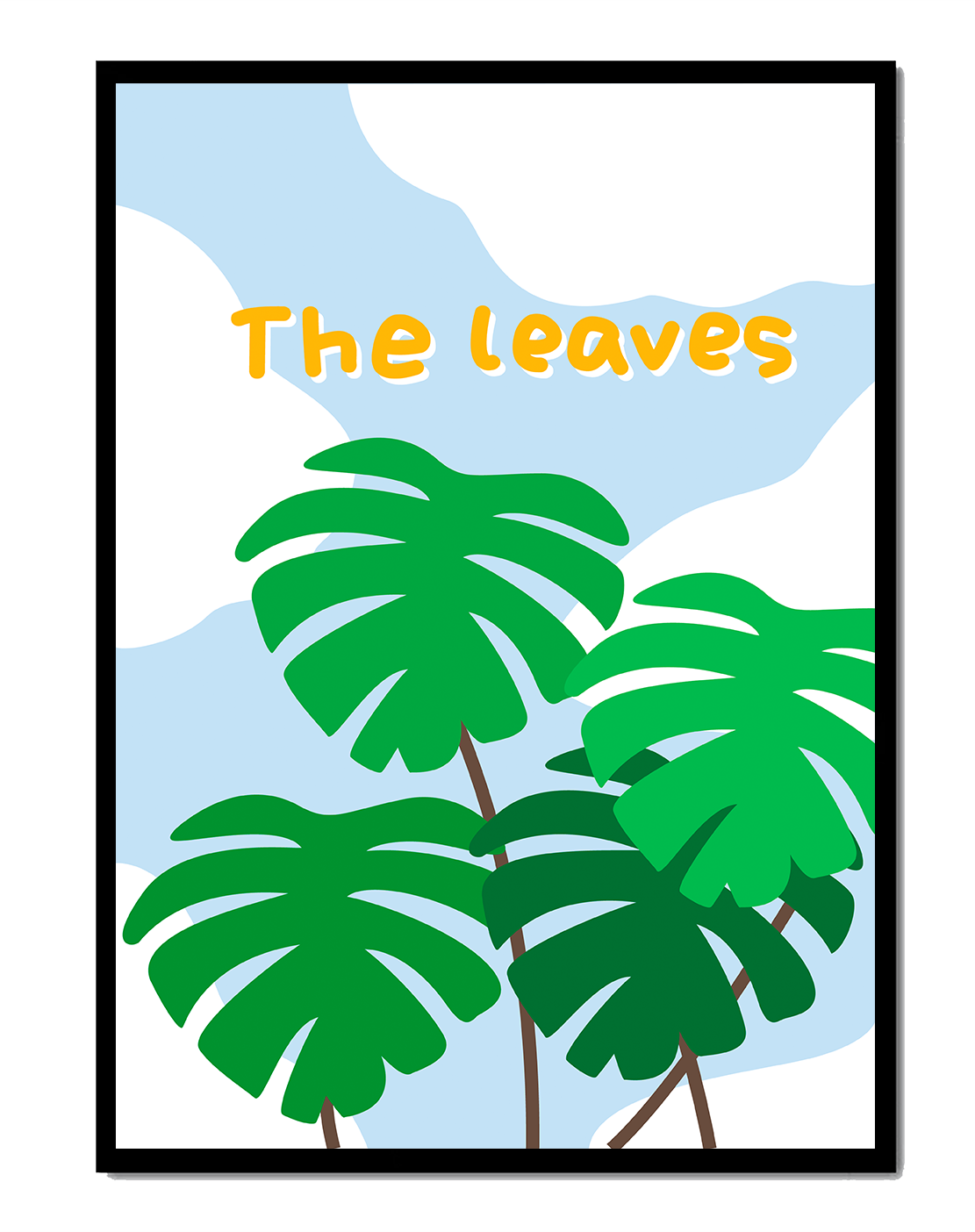 Illustrative tropical leaves with blue sky background for home decor