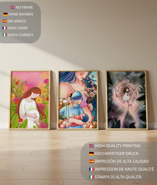 Art moderne de mères et de nature en couleurs vibrantes