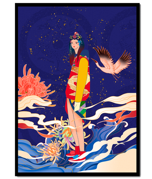 Fusion élégante d’art traditionnel et moderne avec des éléments floraux et aviaires
