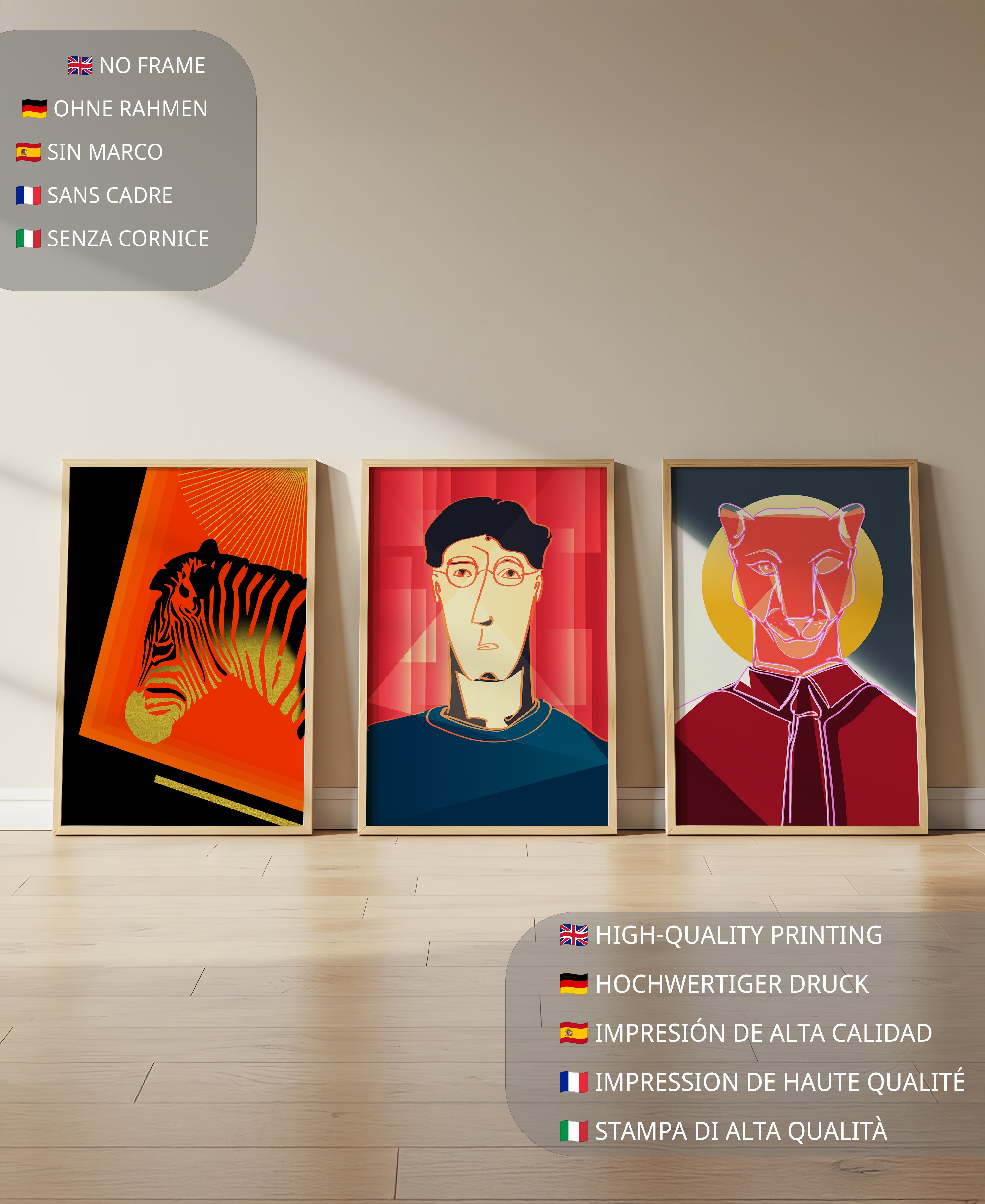 Art moderne avec zèbre, portrait géométrique et panthère