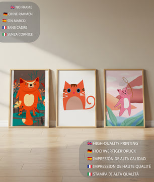 Triptyque d’illustrations de chats dans des designs modernes