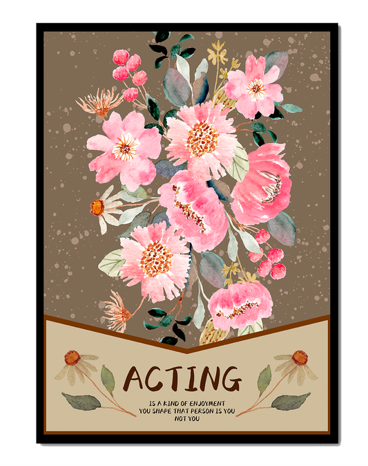 Floral watercolor illustration with motivational text on a brown dotted background