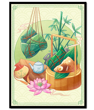 Traditional Asian tea set with bamboo and dumplings