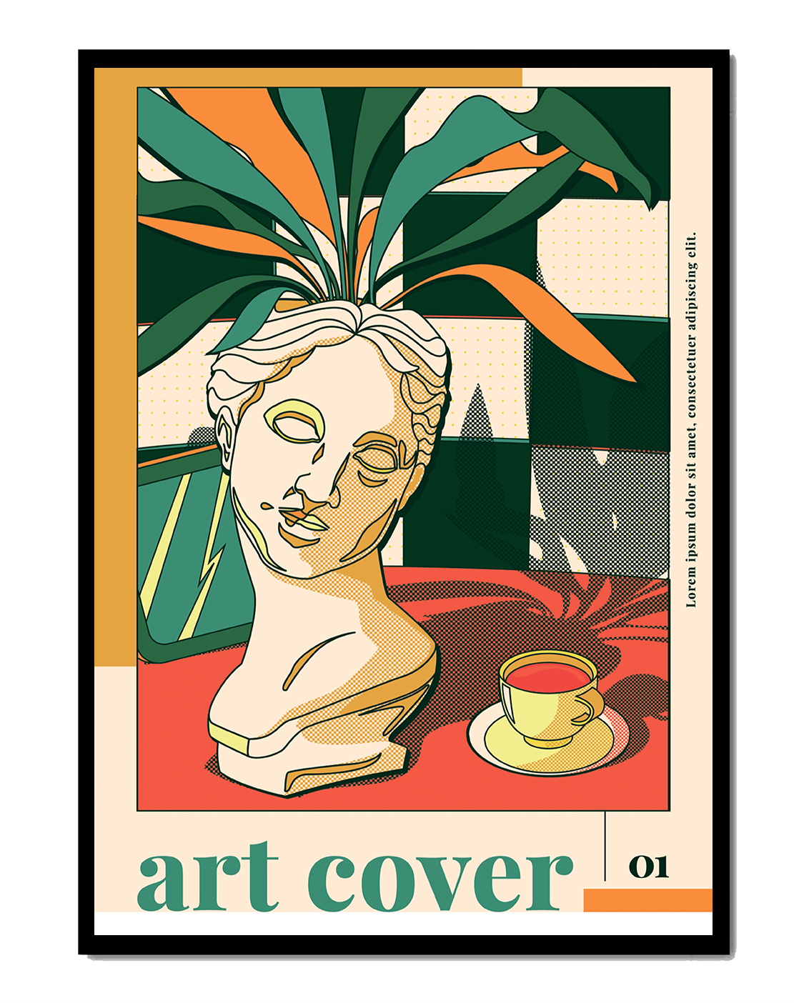 Abstract Art with Bust and Coffee Cup