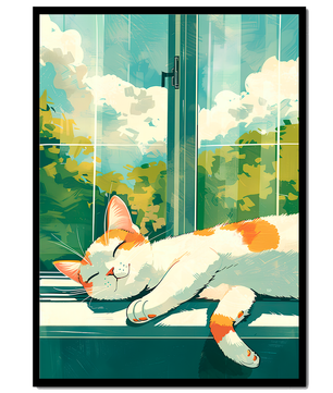 Peaceful Cat Napping by the Window with Sunlit Garden View - Mi tienda