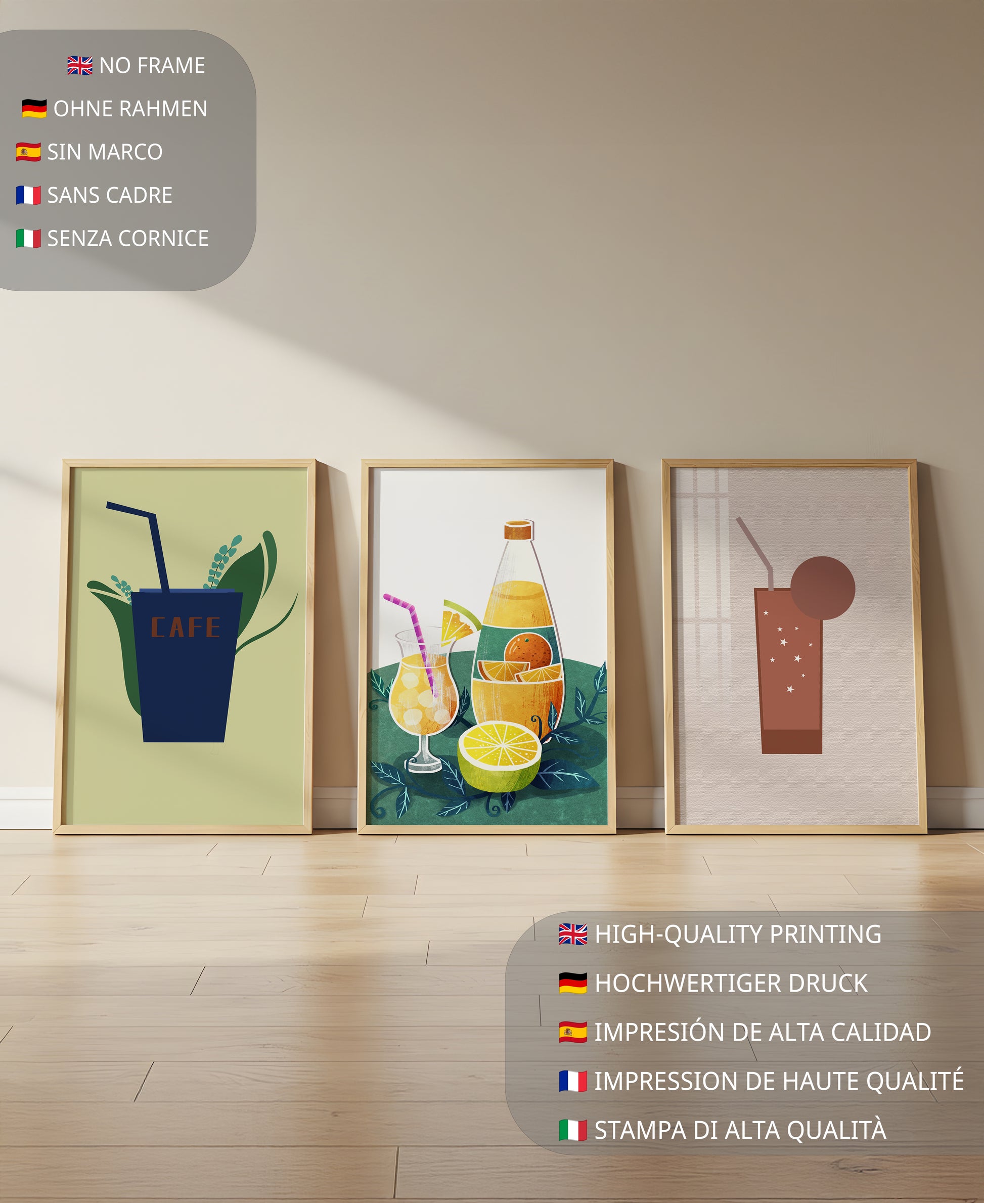 Imágenes Minimalistas de Bebidas Exhibidas en Interiores