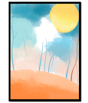 Serene Landscape with Bare Trees and Sunlit Sky