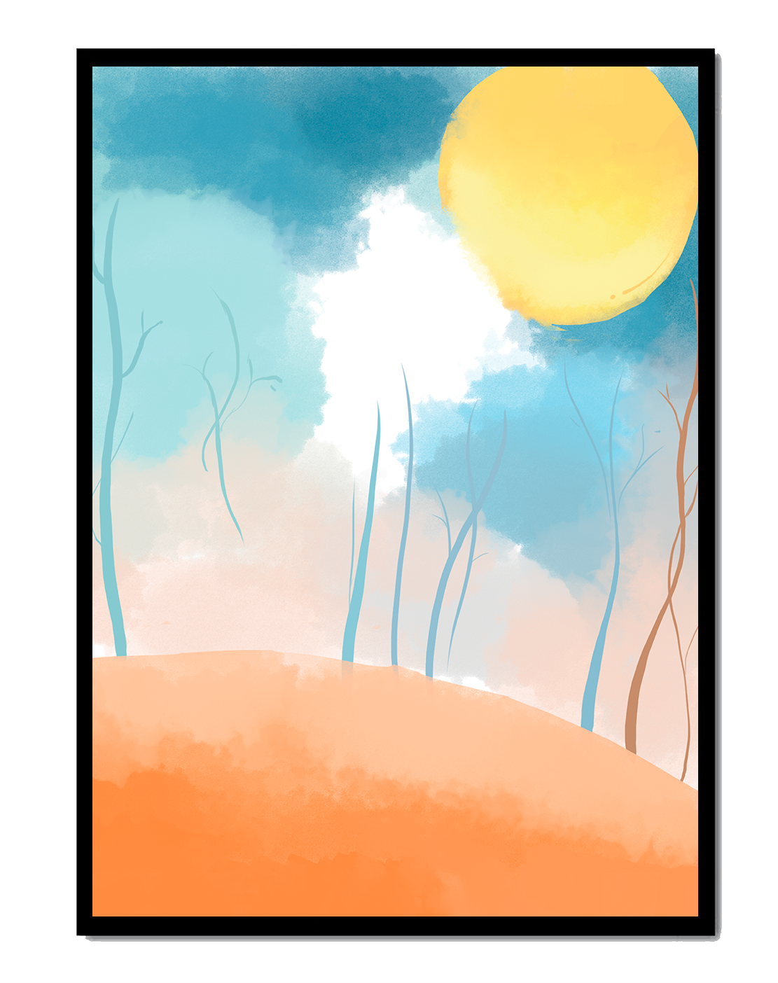 Serene Landscape with Bare Trees and Sunlit Sky