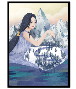Majestic Woman Overlooking Snowy Mountain Landscape