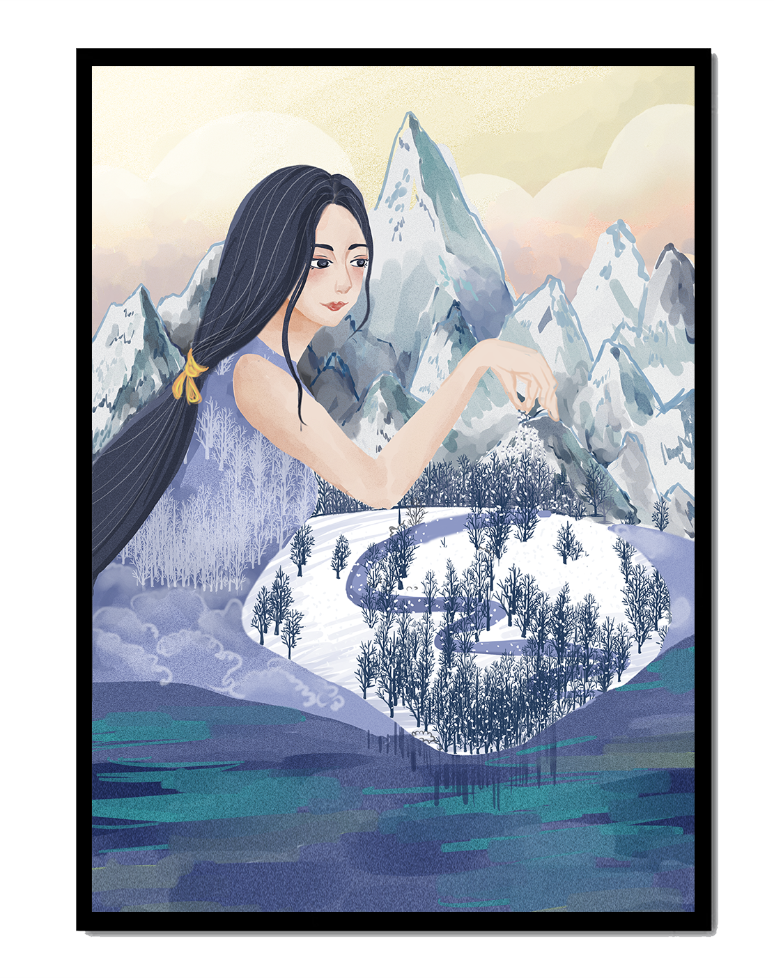 Majestic Woman Overlooking Snowy Mountain Landscape