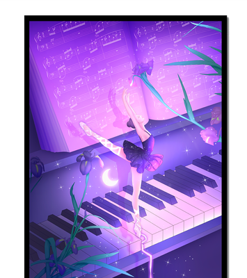Graceful Ballerina Dancing on Piano Amidst Flowers and Musical Notes