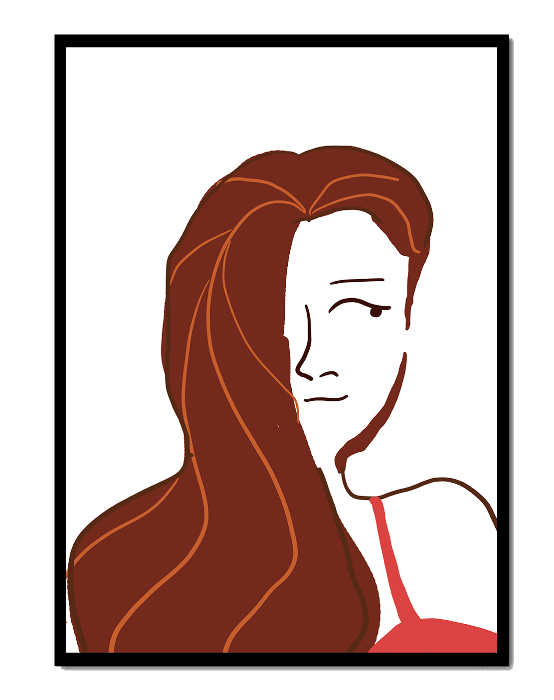Ilustración estilizada de una mujer con cabello fluyendo y diseño minimalista