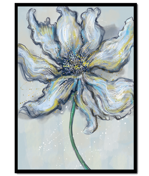 Elegant blue and green abstract floral artwork with flowing lines