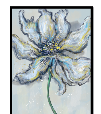 Elegant blue and green abstract floral artwork with flowing lines