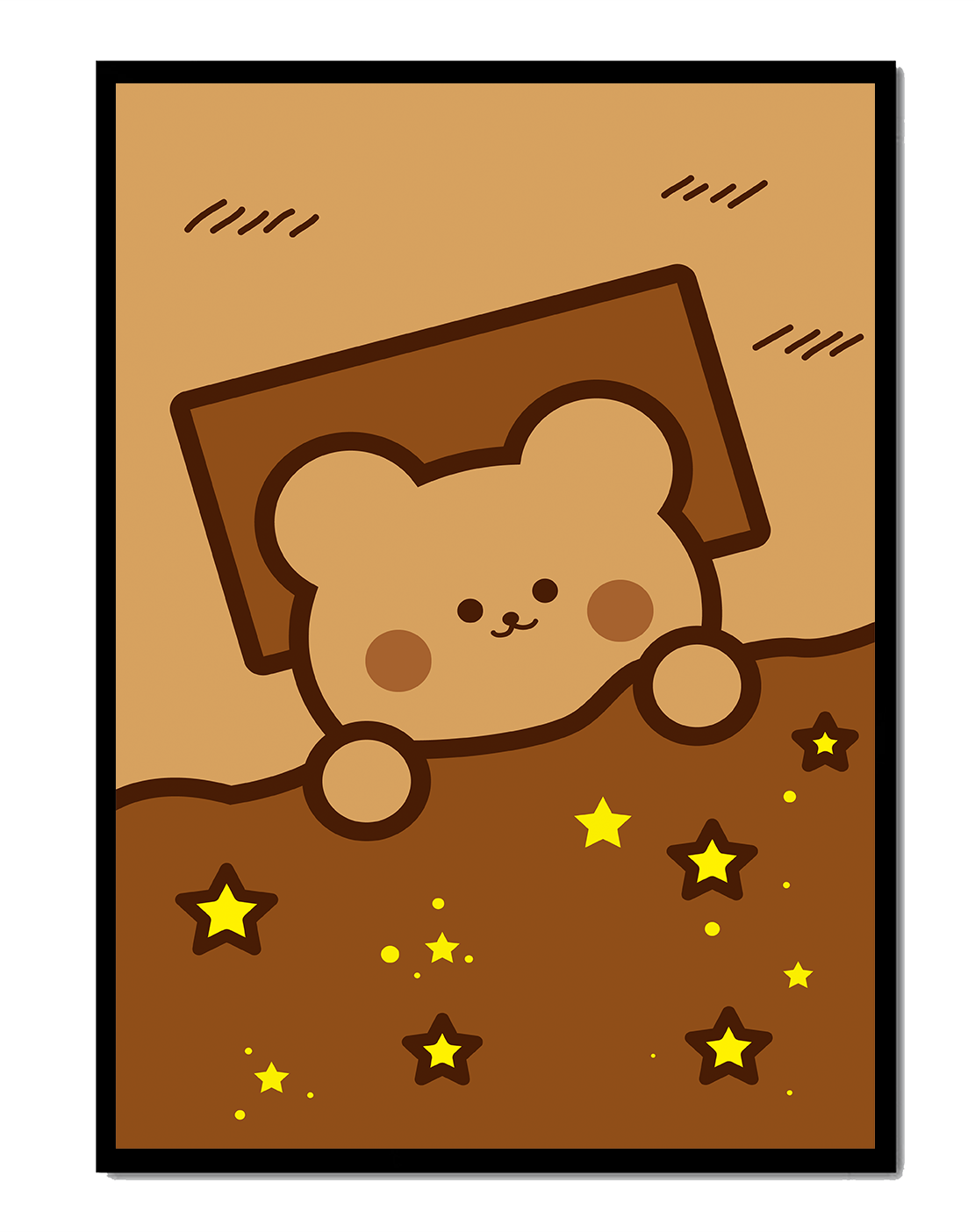 Adorable bear peeking out from a blanket with stars illustration