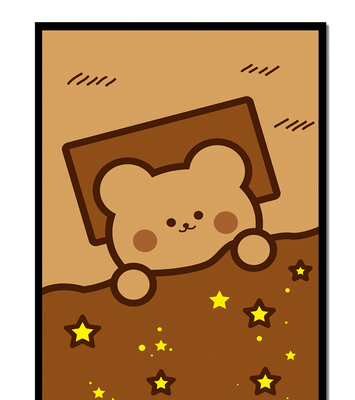 Adorable bear peeking out from a blanket with stars illustration