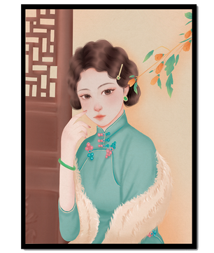 Elegante retrato de una mujer con atuendo tradicional y accesorios de jade