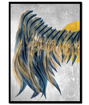 Arte de plumas abstractas con detalles dorados sobre fondo texturizado