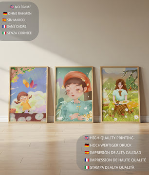 Art de filles en illustrations colorées et nature