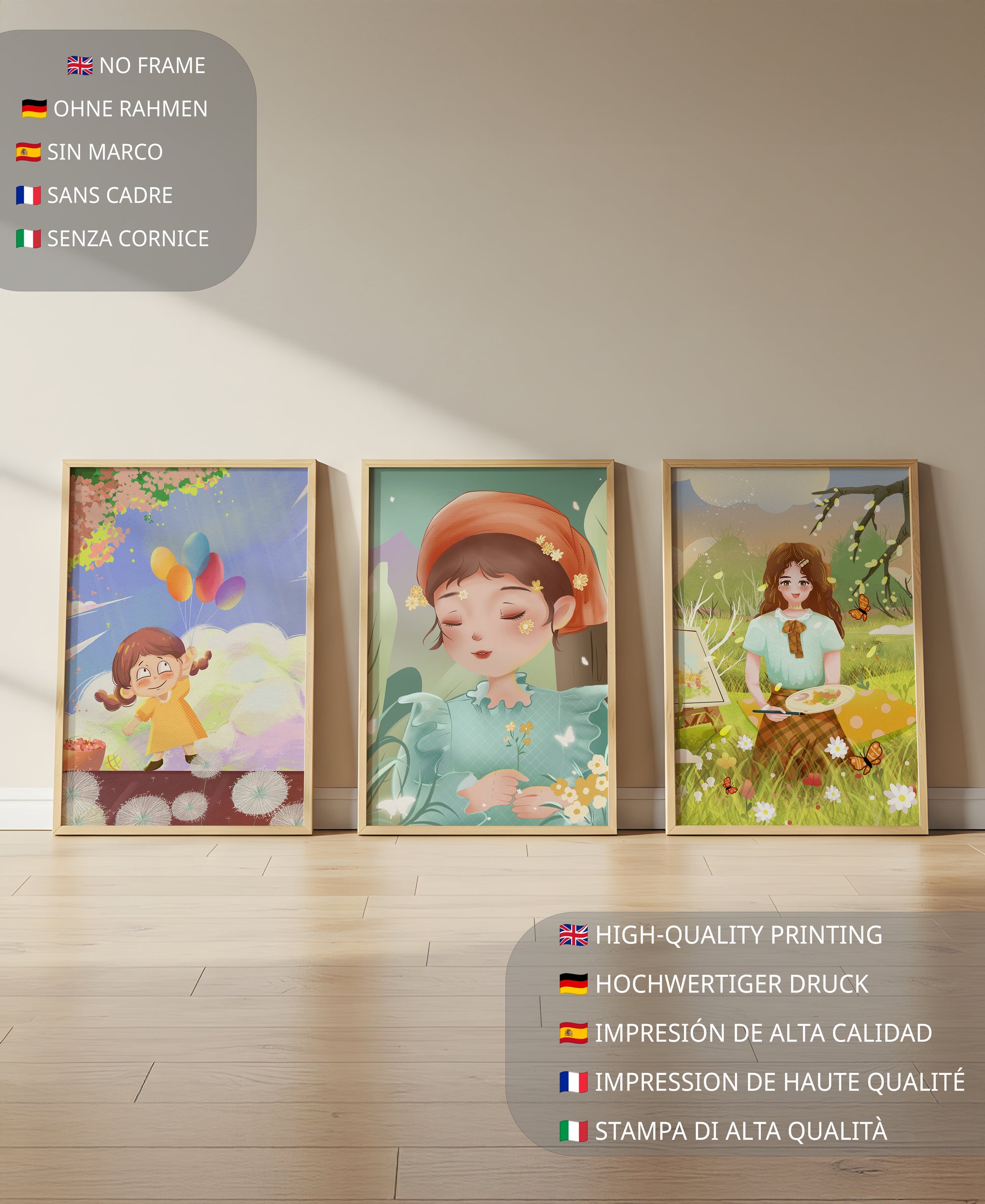 Art de filles en illustrations colorées et nature