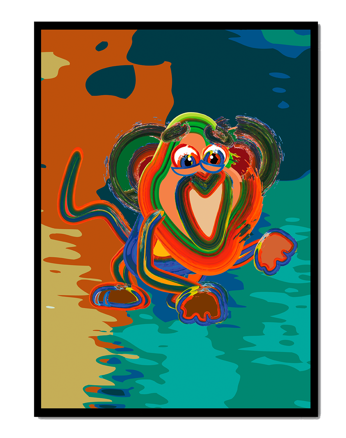 Ilustración abstracta y colorida de un mono con pinceladas audaces