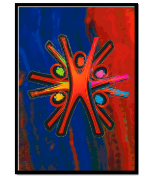 Abstract art with dynamic figures and vibrant colors