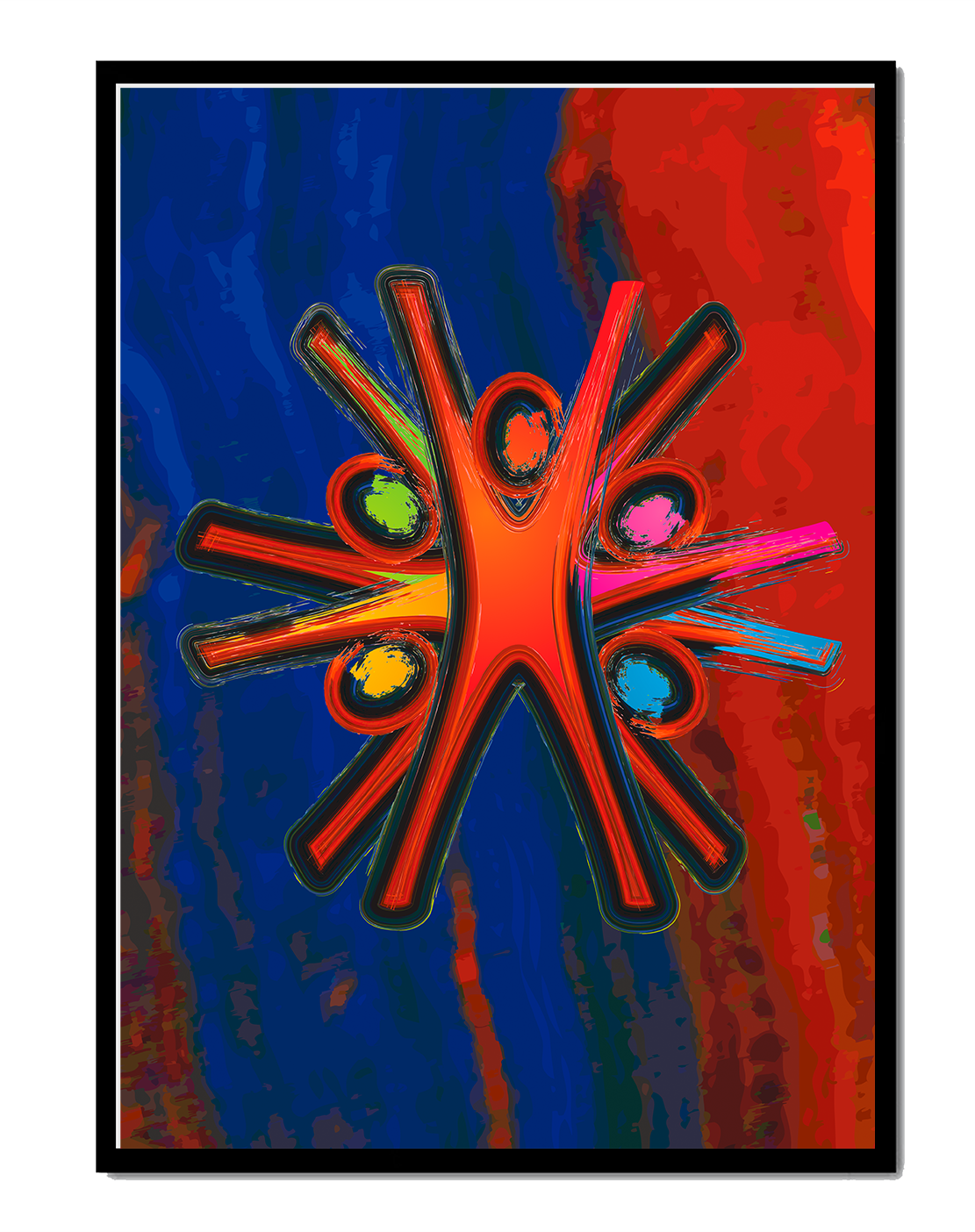 Abstract art with dynamic figures and vibrant colors