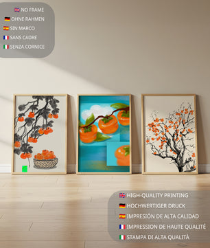 Tableaux avec motifs de kakis dans des tons orange et bleu