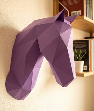 Horse head polygonal paper figure for assembly 25 x 35 x 19 – papercraft DIY craft, modern cardboard wall decoration, geometric style - Mi tienda