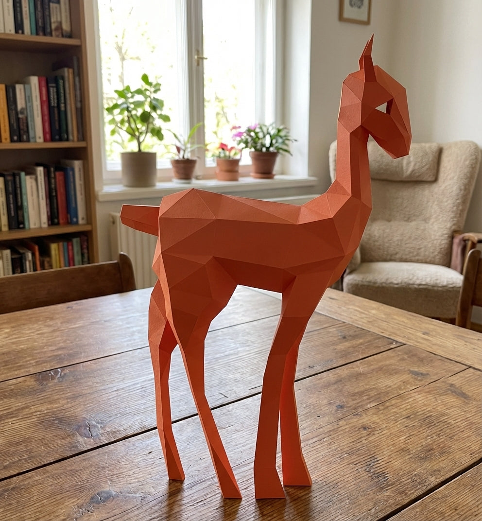 Kit DIY de papel poligonal papercraft 3D de cervatillo, 70x43x11 cm, 72 piezas – Ciervo de cartón geométrico, figura animal creativa para decoración de pared de habitación infantil