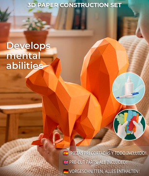 Ardilla Poligonal 3D de Papel para Montar 27x32x10– Kit Decorativo PaperCraft DIY, Escultura Moderna de Cartón, Decoración Geométrica para el Hogar