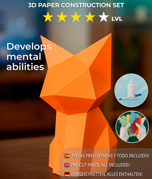 Figura constructor de gato poligonal en papel, kit 3D para montar   26x15x18 — Manualidad PaperCraft DIY