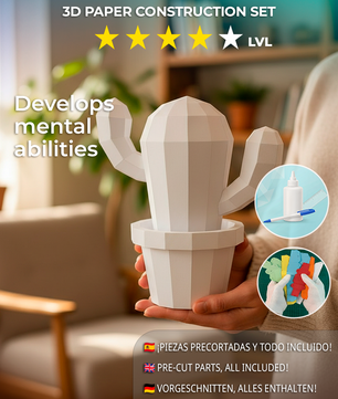 Figura constructor cactus poligonal de papel, manualidad 3D para montar  20x19x10— PaperCraft DIY, figura de cartón para decoración del hogar