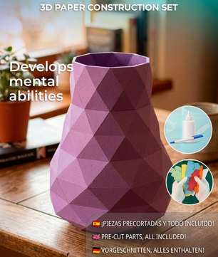 Jarrón de papel decorativo 3D 21 x 16 x 17 – recipiente poligonal para ensamblar, manualidad DIY, papel de 180 g, decoración moderna para el hogar