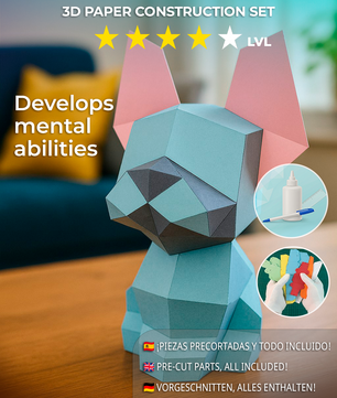 Figura constructor perro poligonal de papel, manualidad 3D para montar 30x18x19— PaperCraft DIY