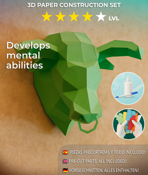 Kit PaperCraft DIY: cabeza de toro poligonal de papel 3D para montar 39x35x29, decoración de pared, manualidad creativa