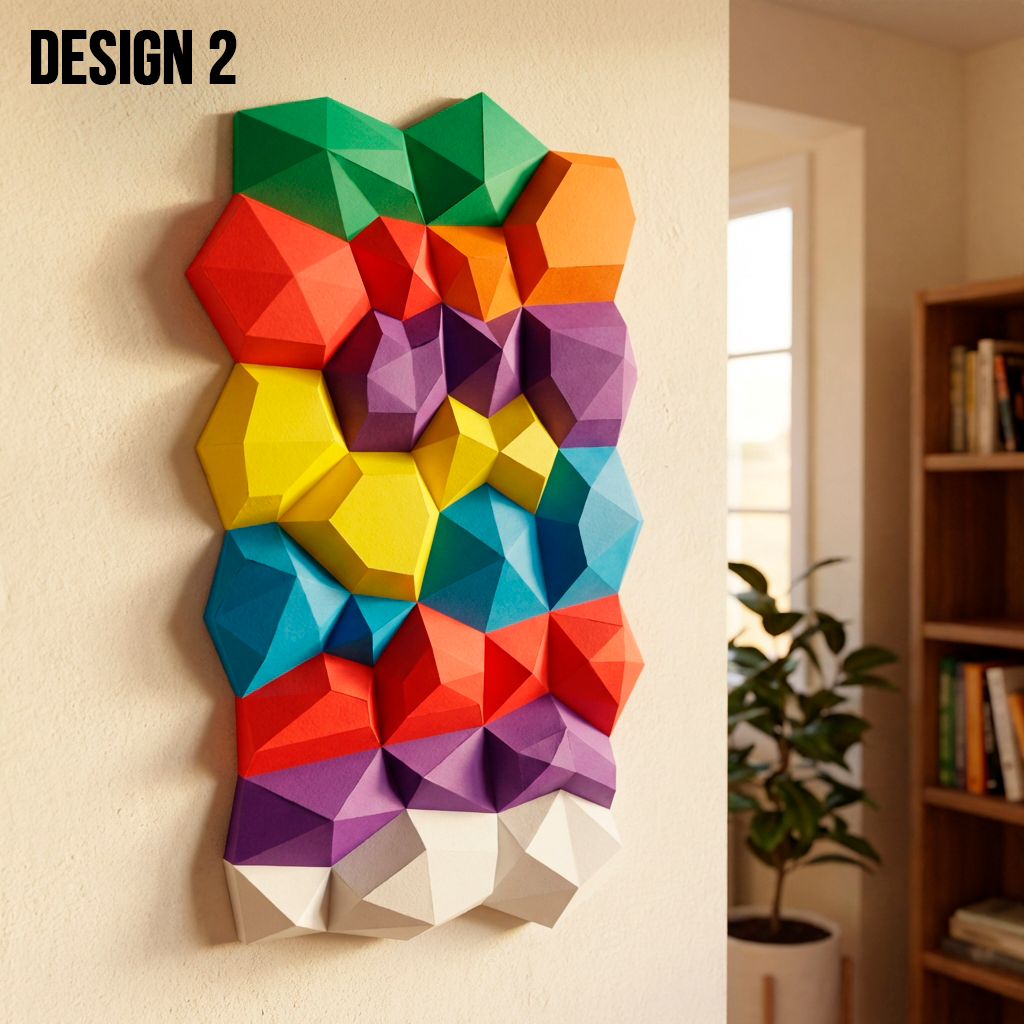 Modern 3D Papercraft Wall Panel - Geometric Low Poly Art Decor - Large DIY Sculpture for Living Room & Office (53cm) - Mi tienda