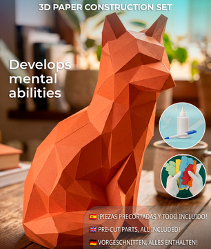 Fox polygonal paper figure for assembly 20 x 16 x 28 – papercraft DIY kit, modern cardboard sculpture, creative geometric home decoration - Mi tienda