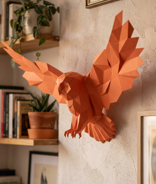 Figura decorativa: búho poligonal de papel con alas desplegadas 75x36x35, manualidades 3D para montar — PaperCraft DIY