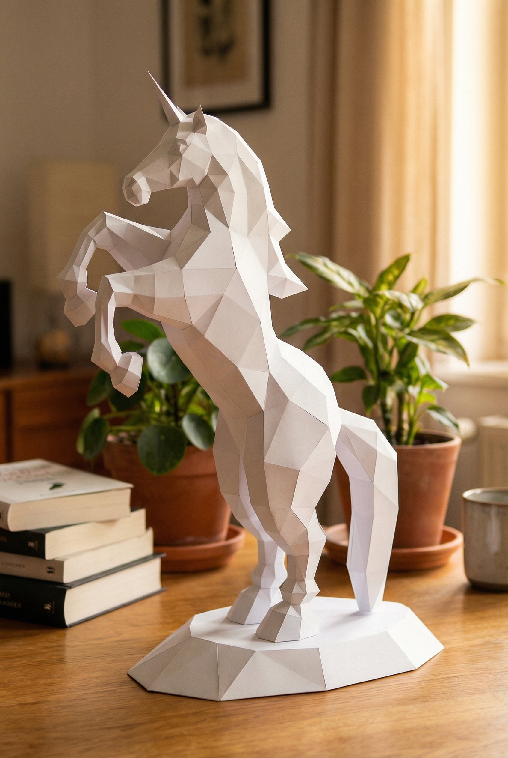 BIG Unicorn polygonal paper figure for assembly ONE meter – papercraft DIY craft, sculptural cardboard unicorn for modern home decoration - Mi tienda