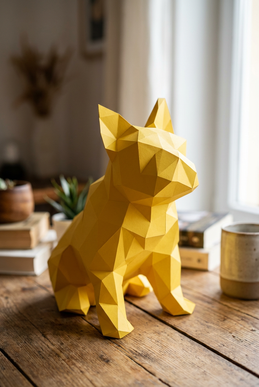 French bulldog figure 3D polygonal paper  35x19x31 – papercraft DIY kit, geometric sculpture for table or shelf - Mi tienda