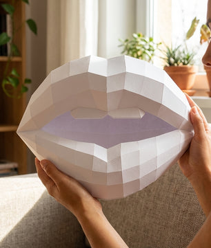 3D lips with teeth papercraft, polygonal paper figure for assembly, 35x26x20 cm, 49 parts – DIY geometric sculpture, unique wall art for creative workspace