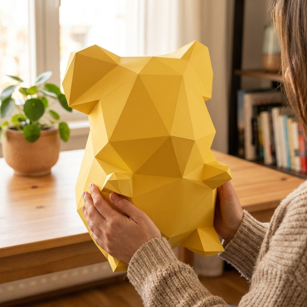 Own polygonal hamster papercraft – 3D modern geometric sculpture, 44 ready-to-fold pieces, size 30x26x20 cm, creative paper animal decor for any space - Mi tienda