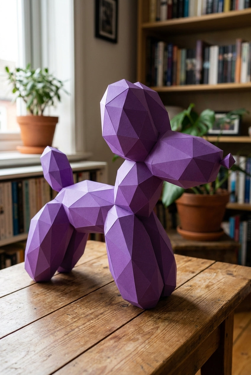 Papercraft 3D volumetric balloon dog polygonal paper figure for assembly 56x20x15 – papercraft DIY craft, sculptural cardboard balloon dog for modern home decoration - Mi tienda