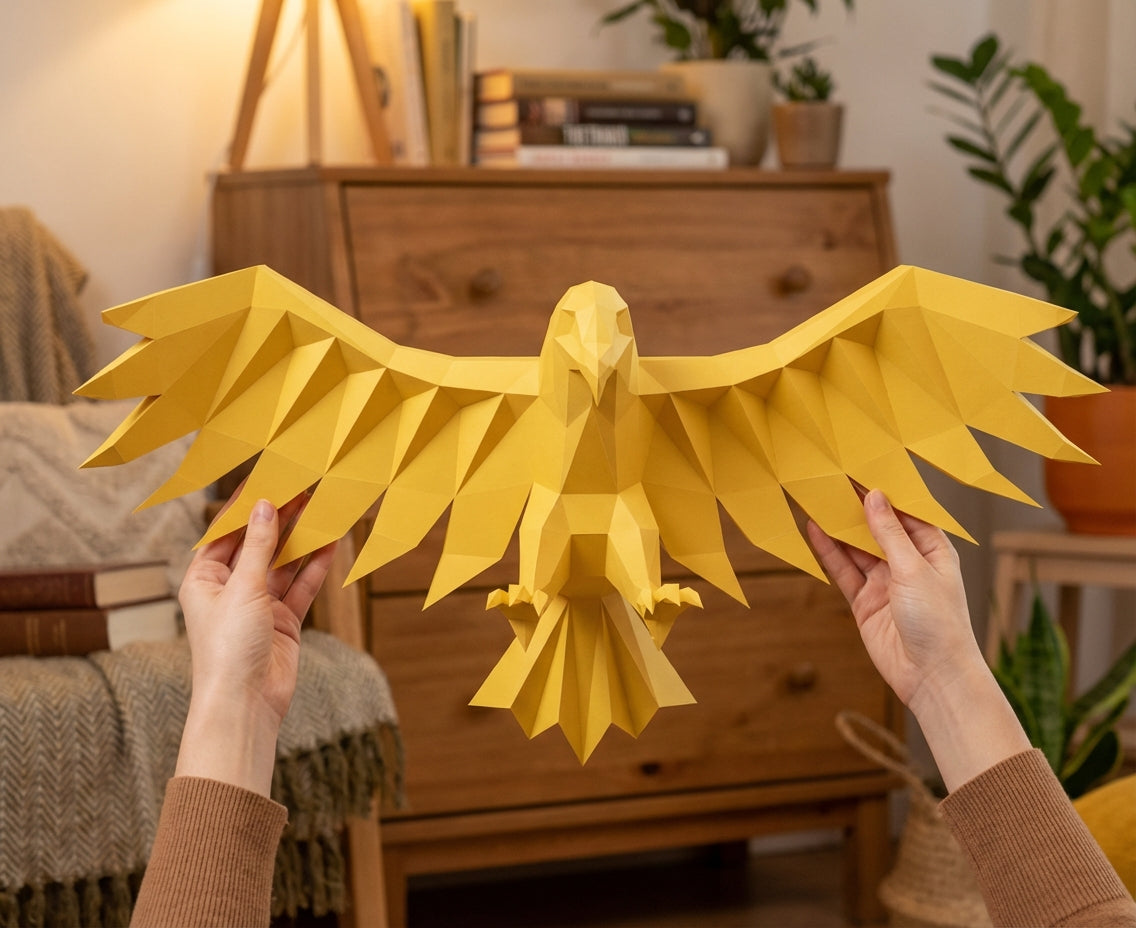 3D Eagle Wall Art Papercraft, Polygonal Bird Figure for Assembly – DIY Geometric Sculpture, Unique Home Decor for Creative Workspace - Mi tienda