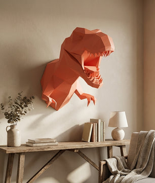 3D Papercraft Green T-Rex Wall Trophy 50cm DIY Low Poly Dinosaur Head Model – Geometric Paper Sculpture Wall Decor for Living Room - Mi tienda