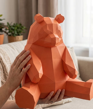 Polygonal panda papercraft, 3d geometric sculpture, 61-piece diy paper kit, 32x35x35 cm, modern handmade decor for home or office - Mi tienda