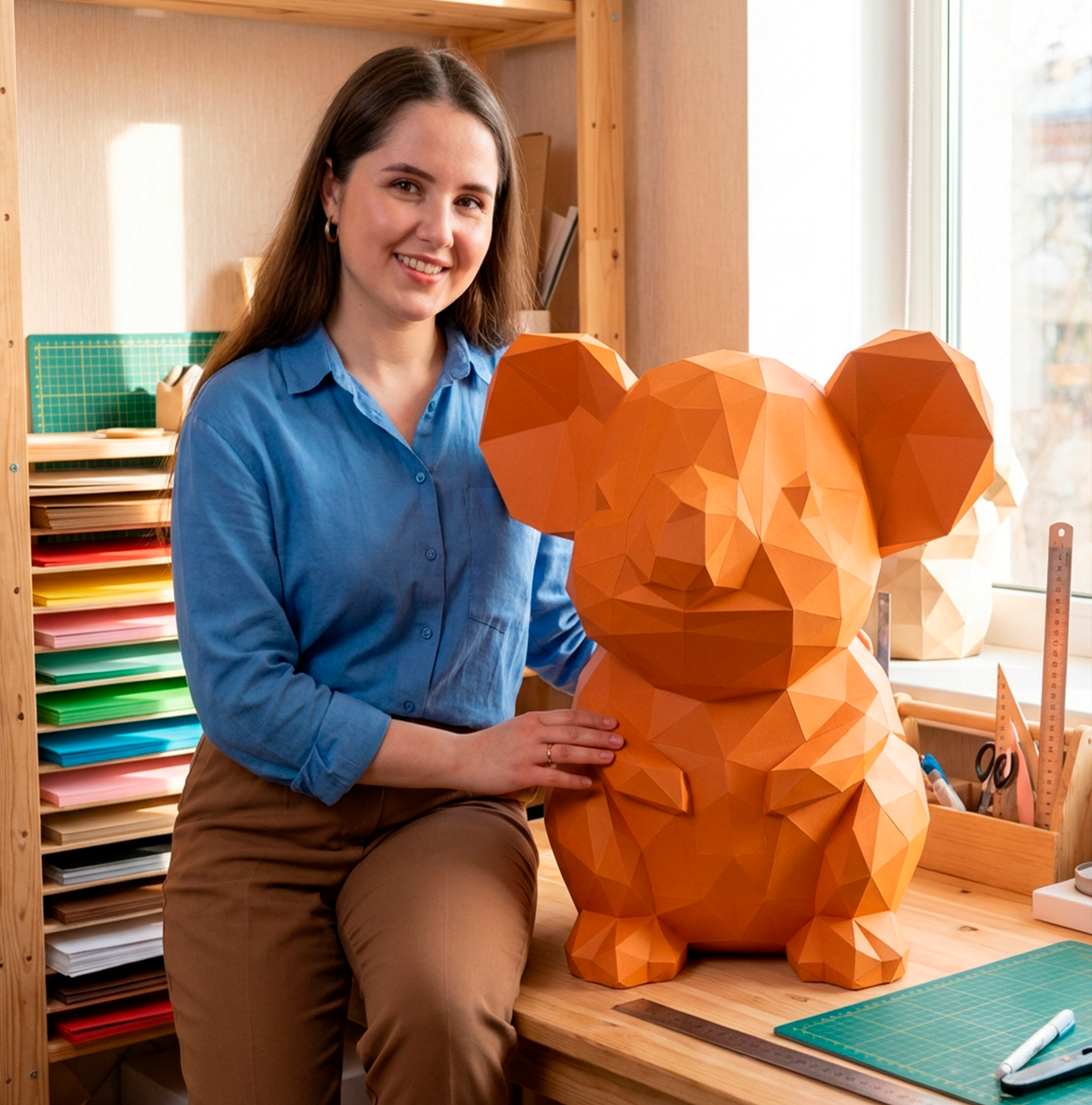 3D polygonal paper mouse for assembly 25 x 30 x 24 – decorative papercraft DIY kit, modern cardboard sculpture, geometric home decoration - Mi tienda