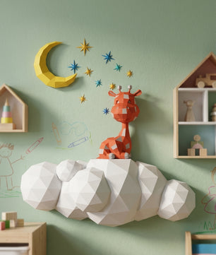 Cute wall giraffe 3D papercraft polygonal paper figure for assembly 50x45x16, 272 parts – DIY craft, sculptural cardboard giraffe for kids room wall decor